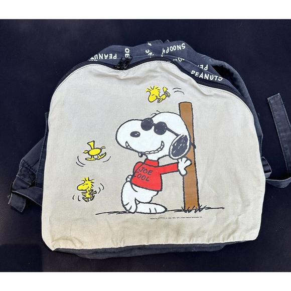 VTG Snoopy Backpack Joe Cool with Woodstock Canvas Backpack Peanuts 1971 -6B - Picture 1 of 8